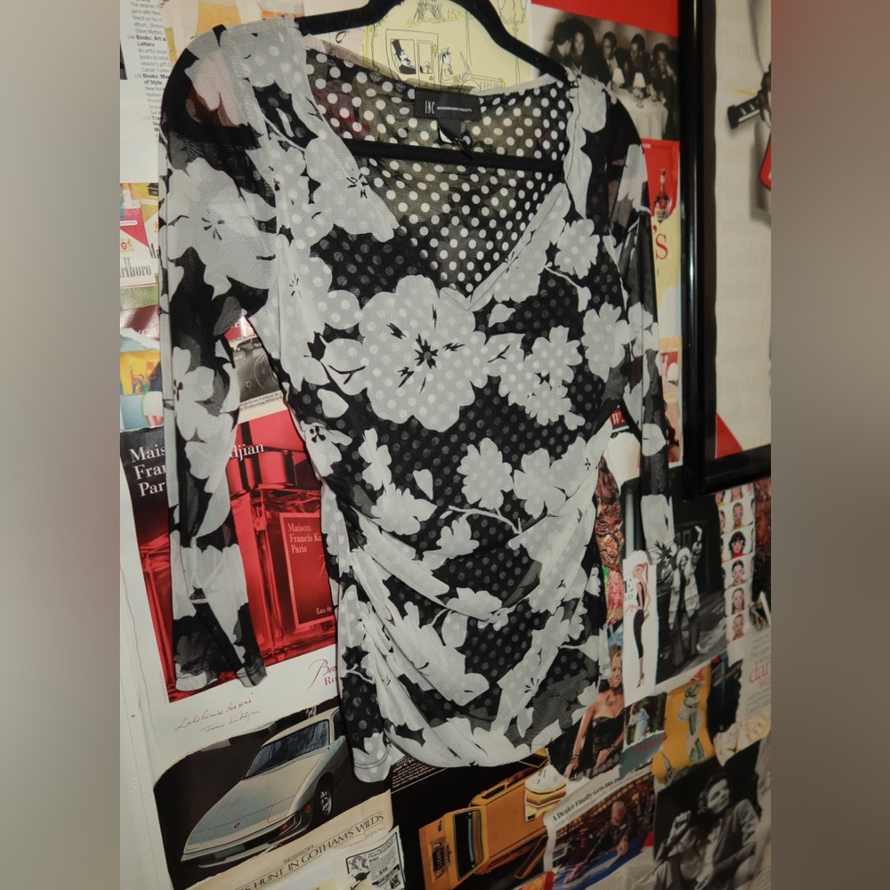 INC International Concepts Black and White Floral Top